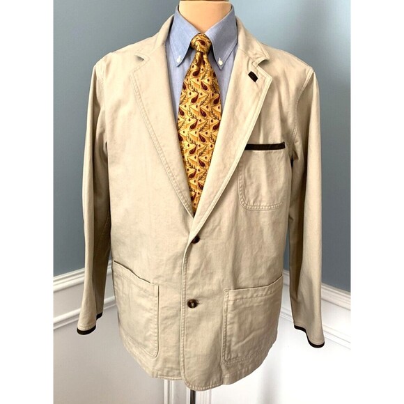 Travel Smith Twill Safari Jacket Mens 42R Cotton Leather Utility Field Blazer
